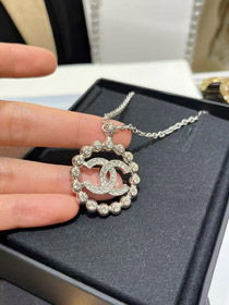 Chanel gold full diamond double C hollow round necklace-3748